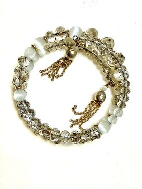 White House Black Market Elegant White and Gold Beaded Wrap Bracelet